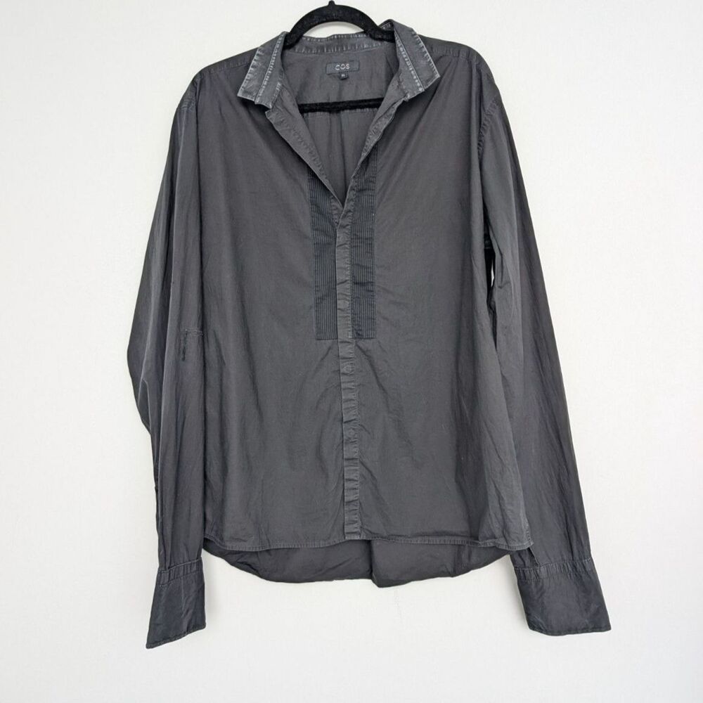 Cos Black Pintuck Button Up Long Sleeve Minimalist Shirt Sz XL *READ*